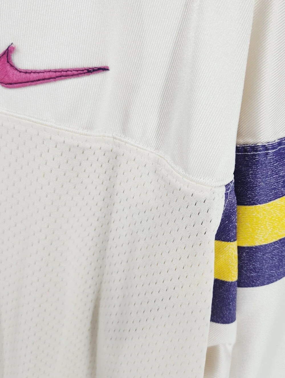 Vintage 90s Nike Team Sports Football Jersey #3 White Purple Yellow USA Made L